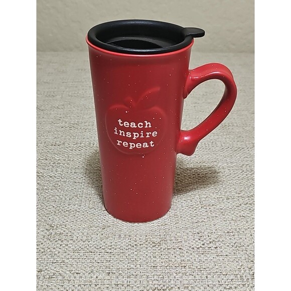 Sheffield Home Other - TEACHER Travel Mug W/Lid Red Apple “TEACH, INSPIRE, REPEAT” 18 Oz Stoneware NEW
